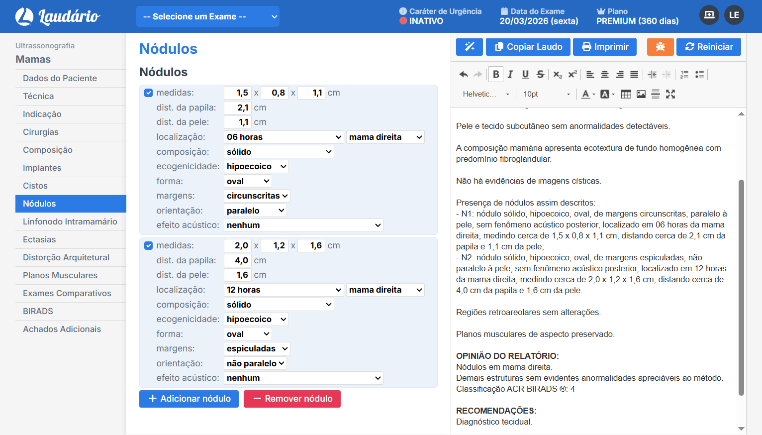 Tela principal do Laudário