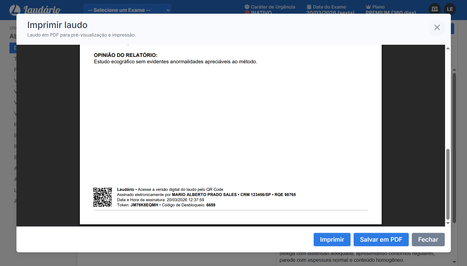 QR Code para validação do laudo