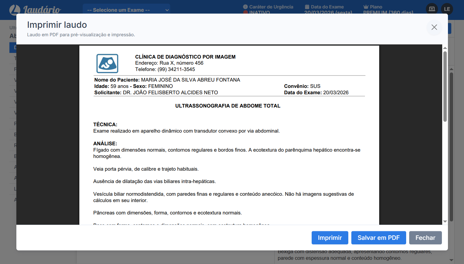 Cabeçalho personalizado do laudo