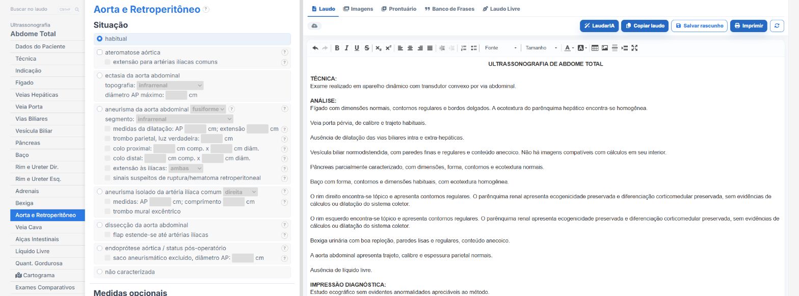 Pantalla de Laudário: informe de aorta y retroperitoneo