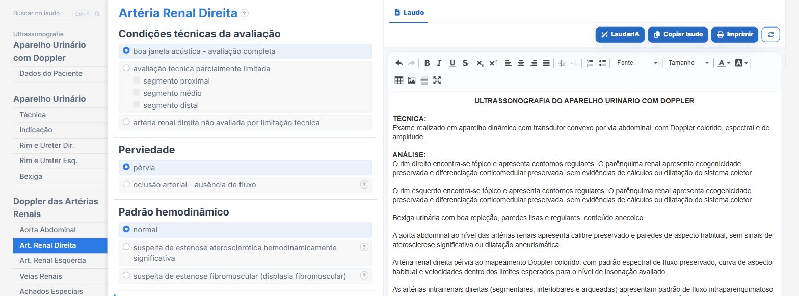 Pantalla de Laudário: Doppler de arteria renal