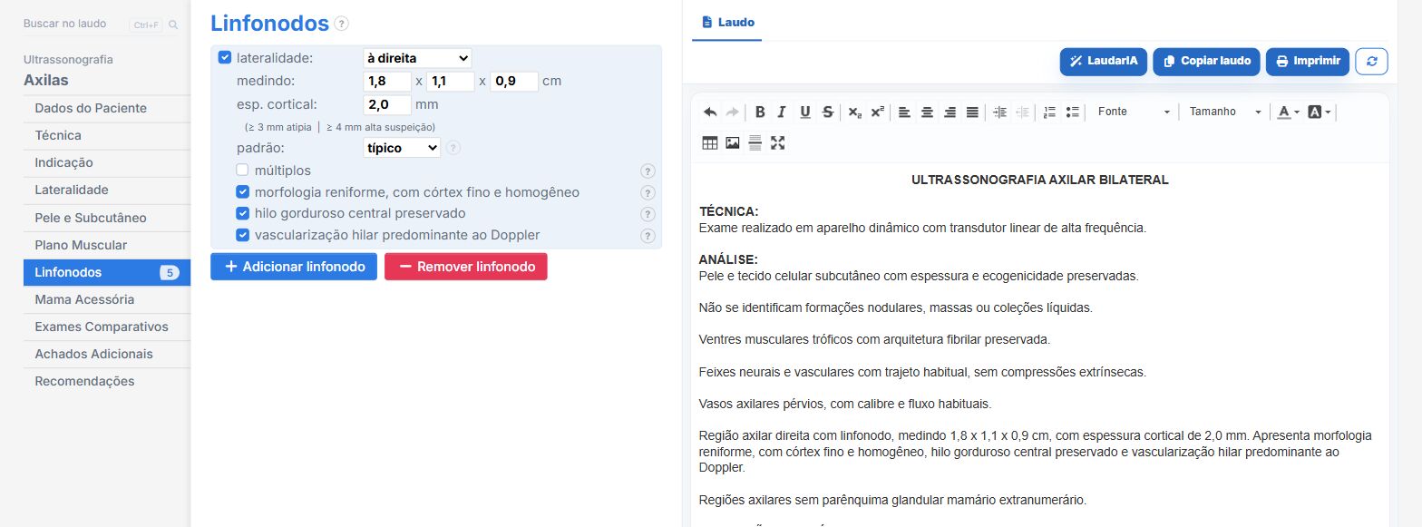 Pantalla de Laudário: ganglio axilar descrito