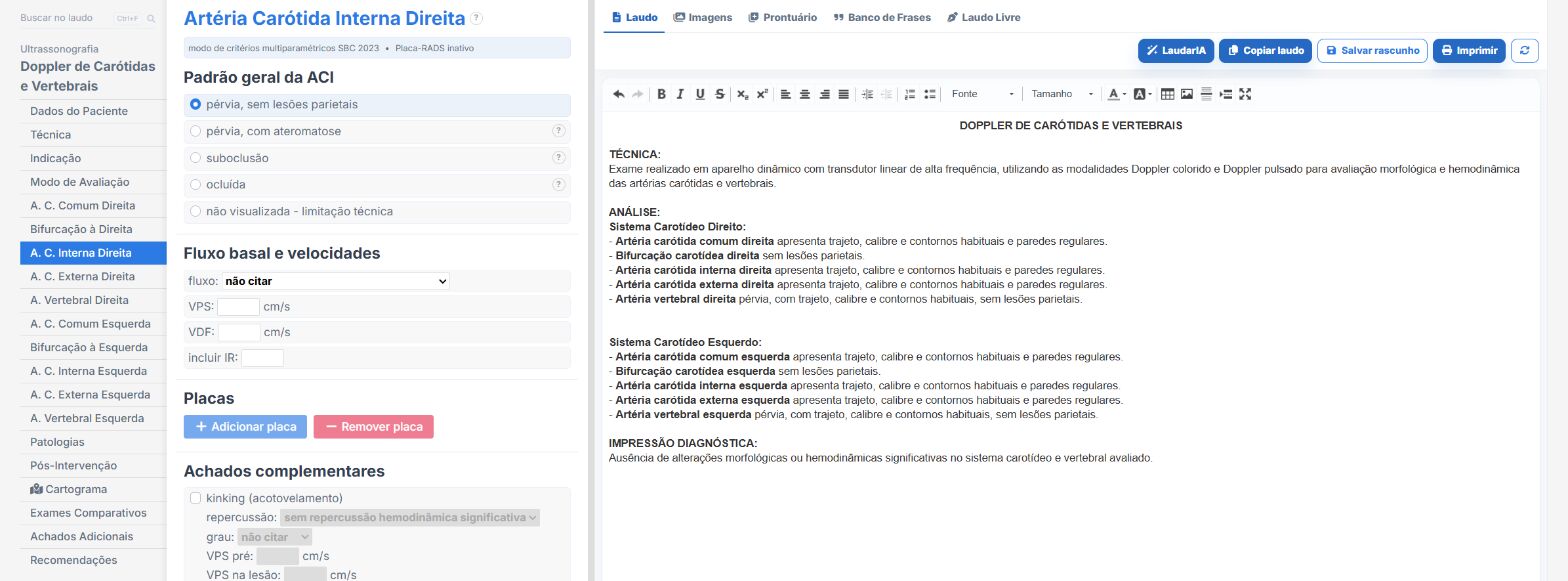 Pantalla de Laudário: Doppler de carótidas, arteria carótida interna