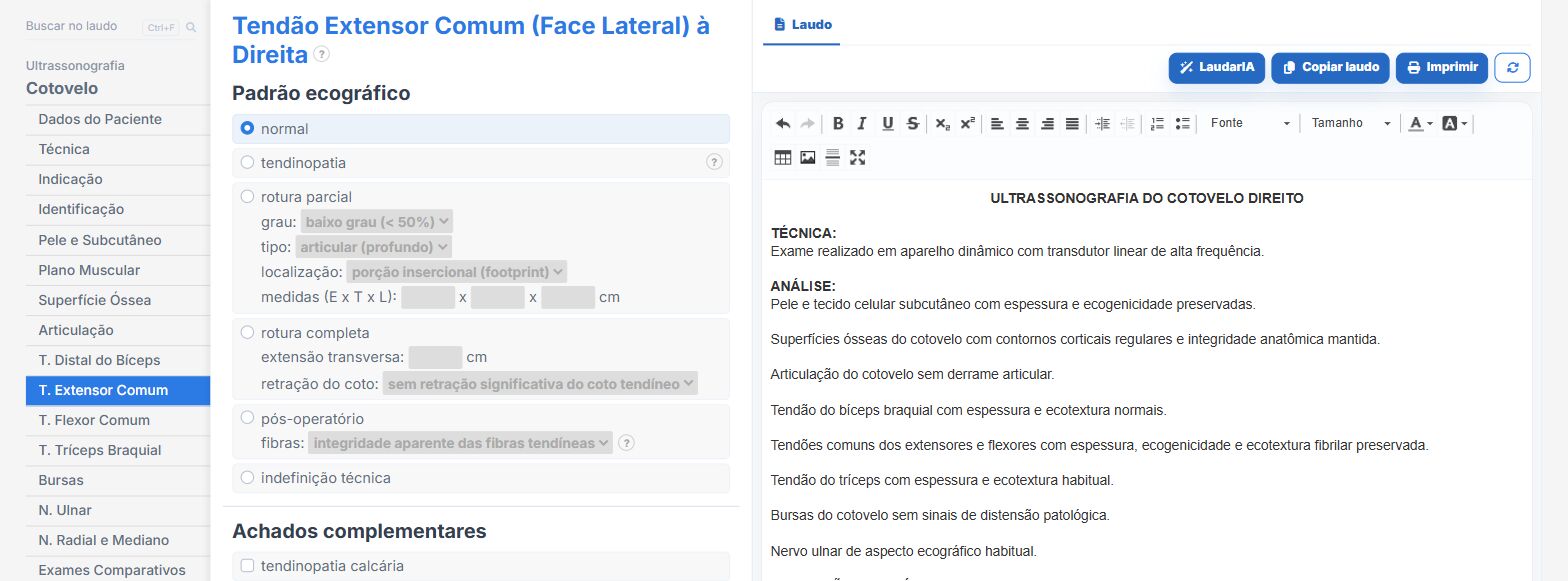 Pantalla de Laudário: codo, tendón extensor común