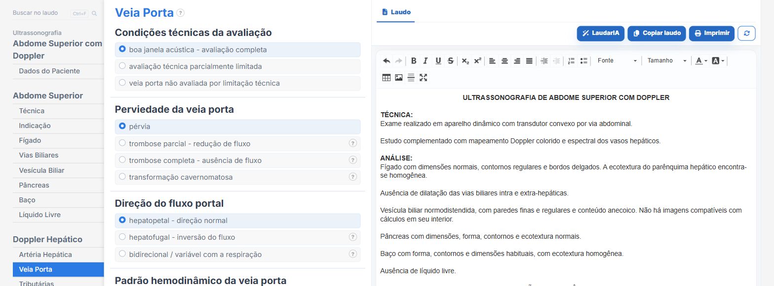 Pantalla de Laudário: Doppler hepático, vena porta