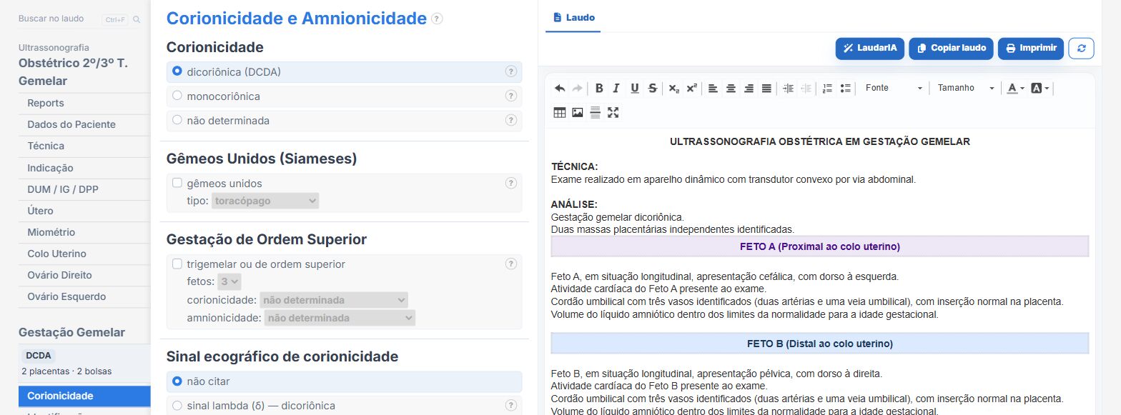 Pantalla de Laudário: gestación gemelar, corionicidad