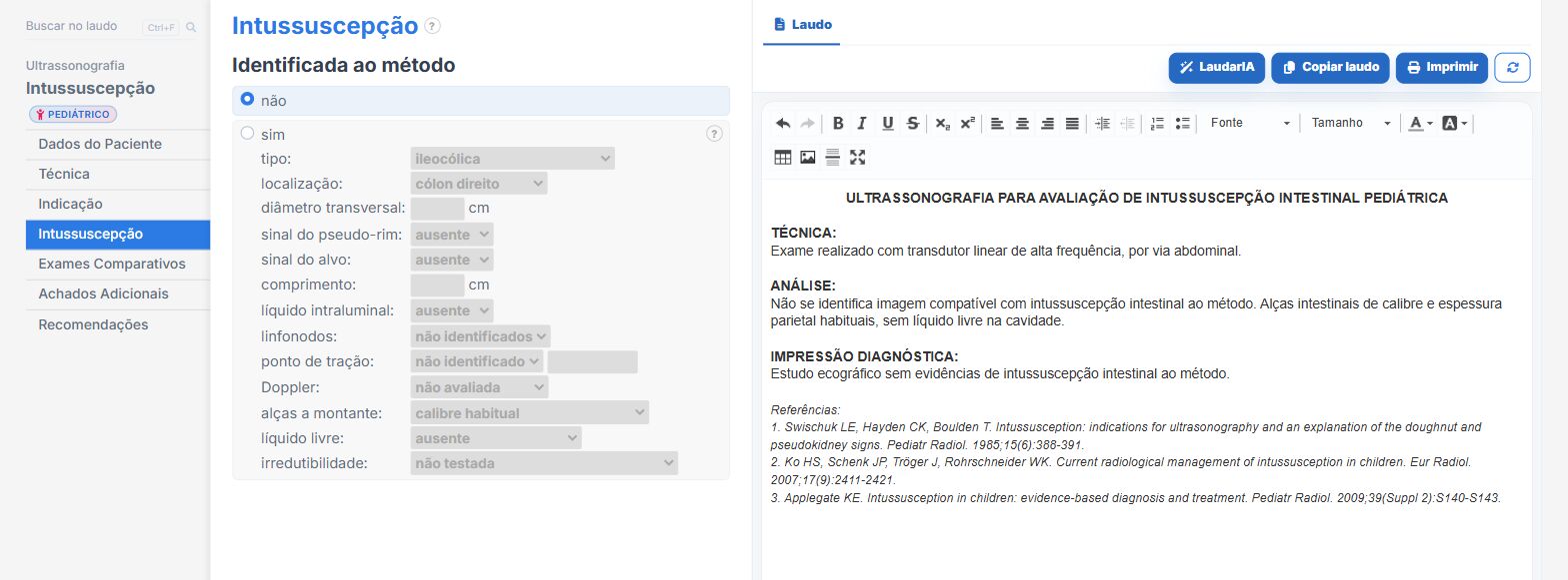Tela do Laudário: pesquisa de intussuscepção