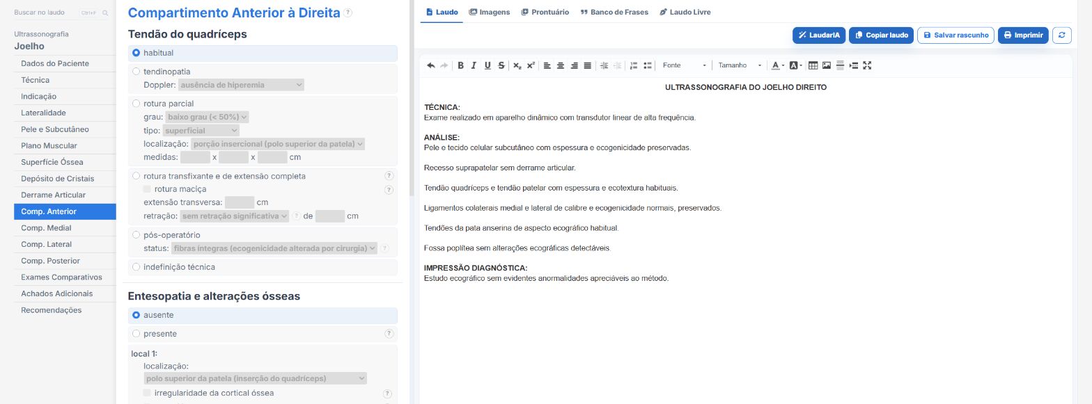 Pantalla de Laudário: ecografía de rodilla, compartimento anterior