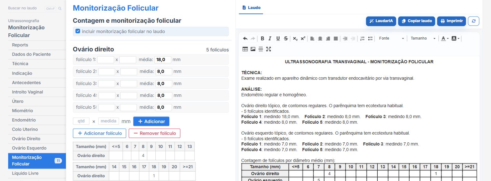 Tela do Laudário: monitoração folicular