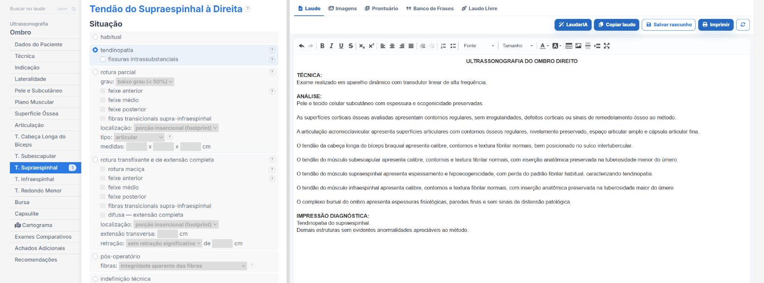 Pantalla de Laudário: hombro con tendinopatía del supraespinoso