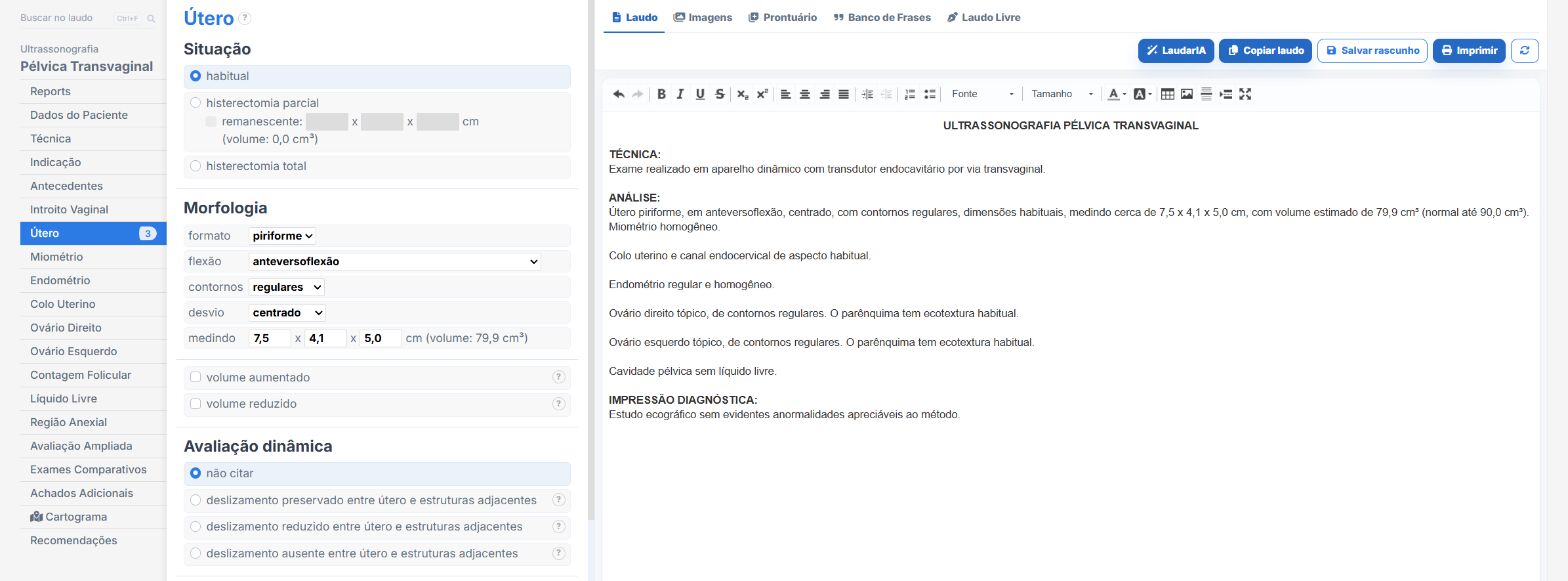Pantalla de Laudário: pélvica transvaginal, útero