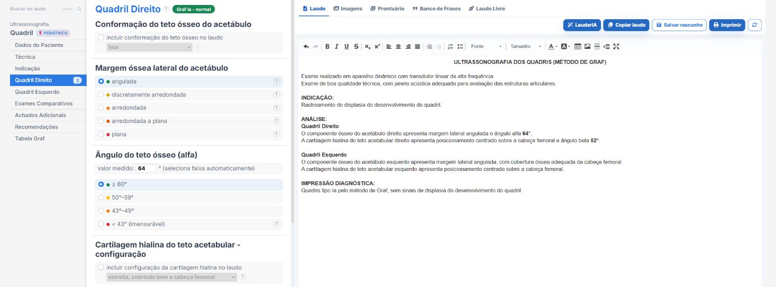 Pantalla de Laudário: cadera infantil por el método de Graf
