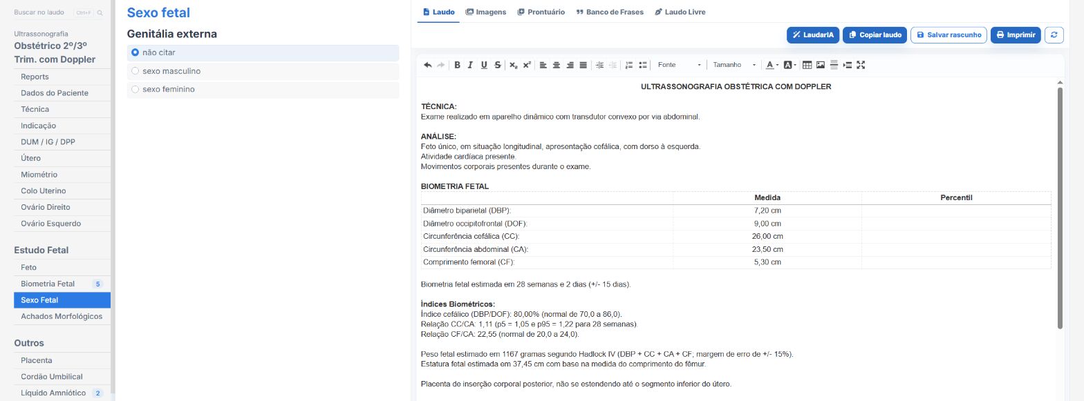 Pantalla de Laudário: registro del sexo fetal