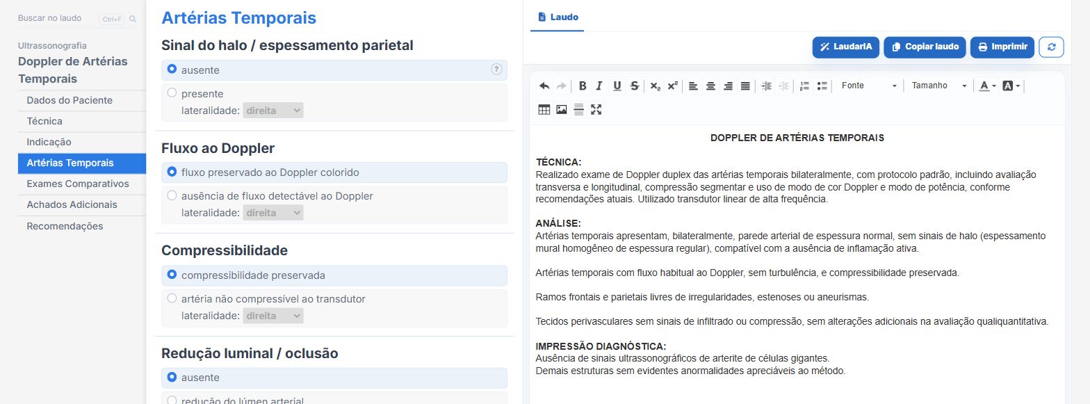 Tela do Laudário: Doppler de artérias temporais