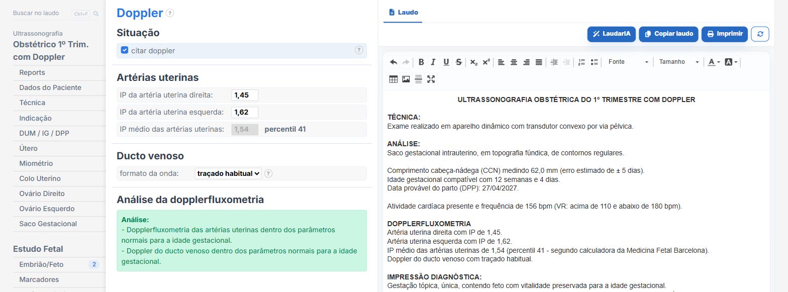 Pantalla de Laudário: Doppler de arterias uterinas en el 1er trimestre